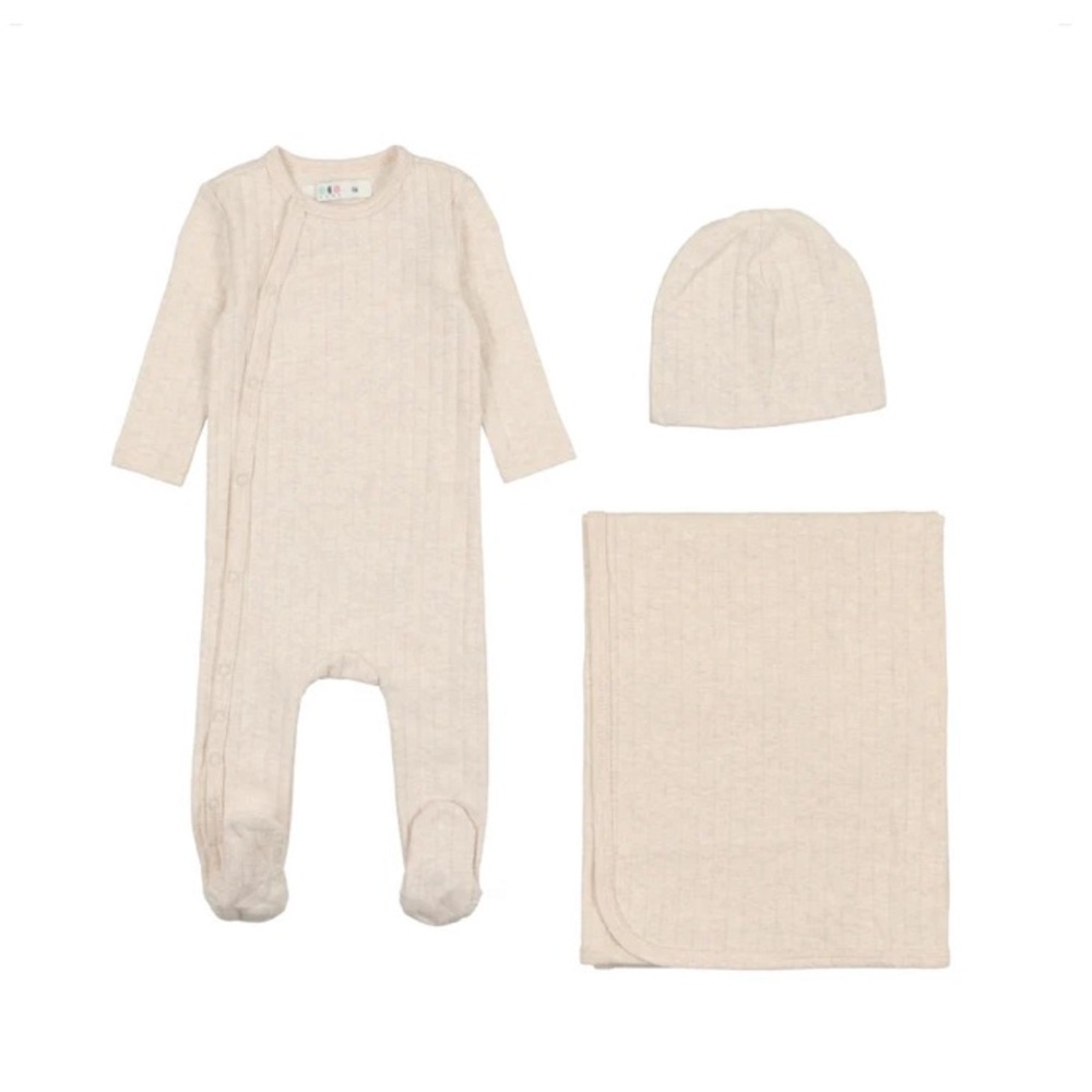 Coco Blanc Nude Ribbed Footie with Beanie+Blanket (3 piece set)